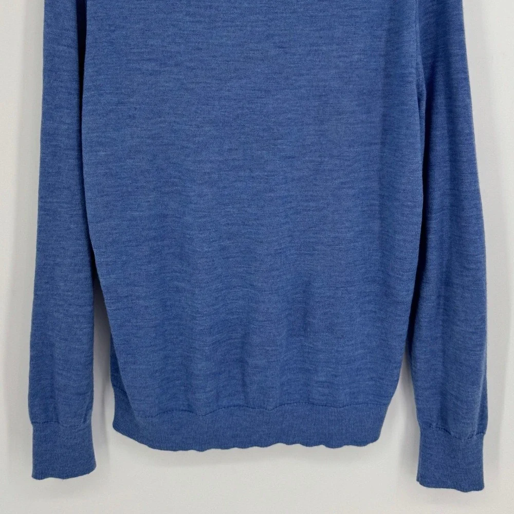 J.Crew Italian Merino Wool V-Neck Sweater Large Blue Slim Fit Tollegno 1900 Soft